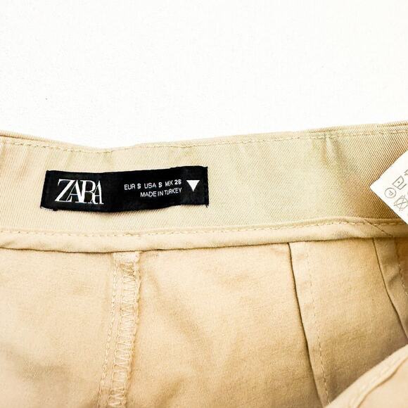Zara Khaki Dress Pant Straight Leg Cropped Size Small - Picture 4 of 7